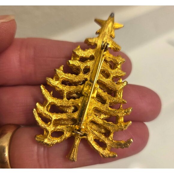 VTG Christmas Tree Brooch Pin Rhinestones gold tone Holiday Jewelry Classic - Picture 4 of 6